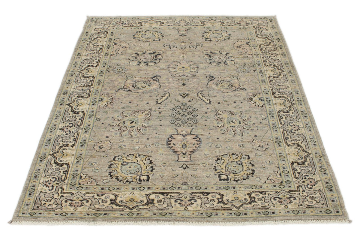 4x6 Gray and Ivory Turkish Oushak Rug