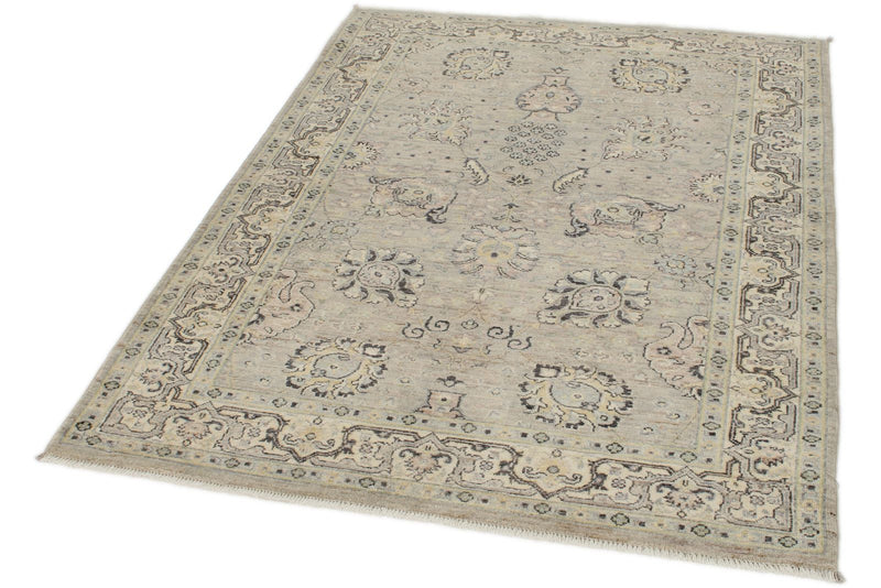 4x6 Gray and Ivory Turkish Oushak Rug