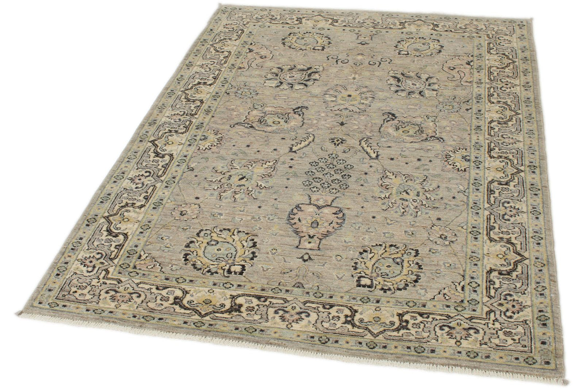 4x6 Gray and Ivory Turkish Oushak Rug