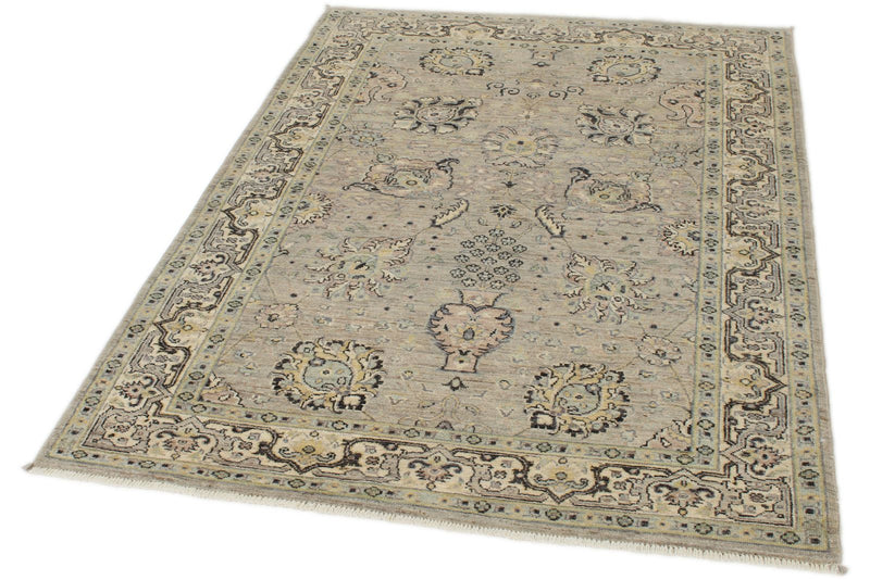 4x6 Gray and Ivory Turkish Oushak Rug