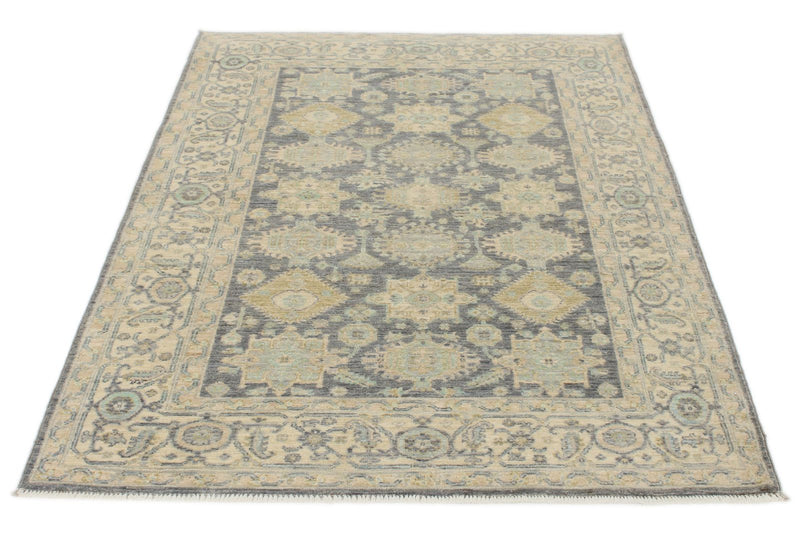 4x6 Gray and Ivory Turkish Oushak Rug