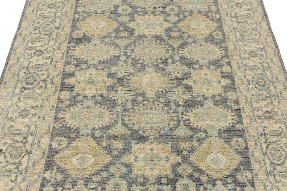 4x6 Gray and Ivory Turkish Oushak Rug