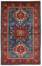 4x6 Red and Blue Kazak Tribal Rug