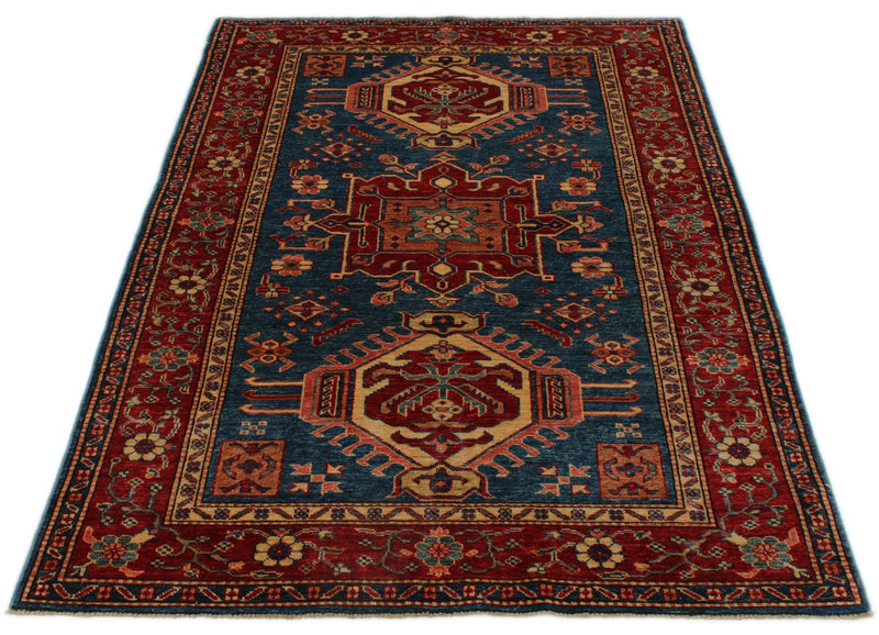 4x6 Red and Blue Kazak Tribal Rug