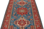 4x6 Red and Blue Kazak Tribal Rug