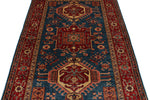 4x6 Red and Blue Kazak Tribal Rug