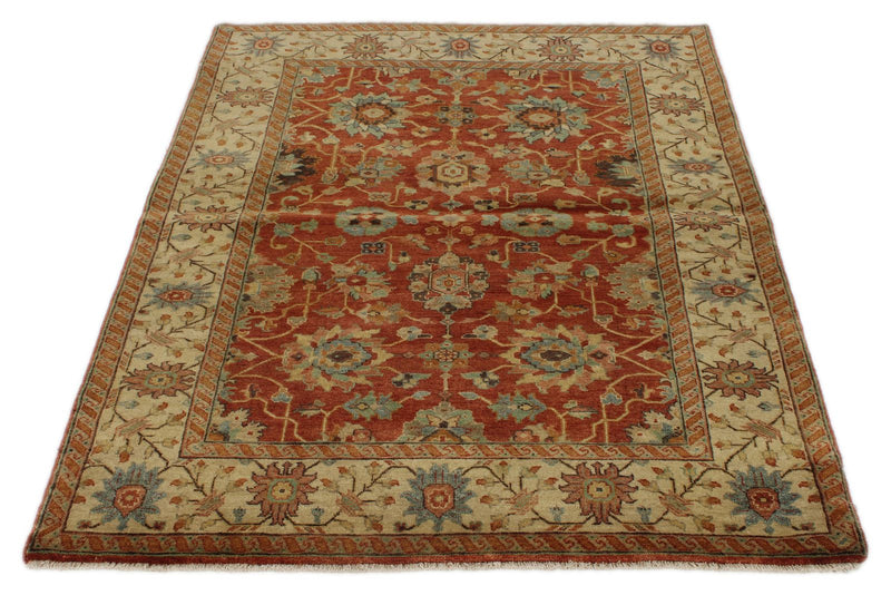 4x6 Rust and Ivory Turkish Tribal Rug