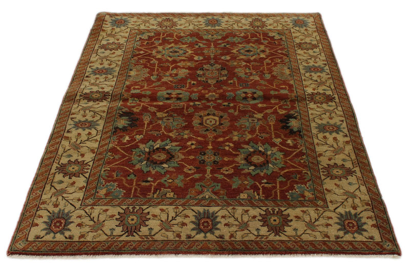 4x6 Rust and Ivory Turkish Tribal Rug