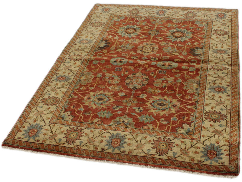4x6 Rust and Ivory Turkish Tribal Rug
