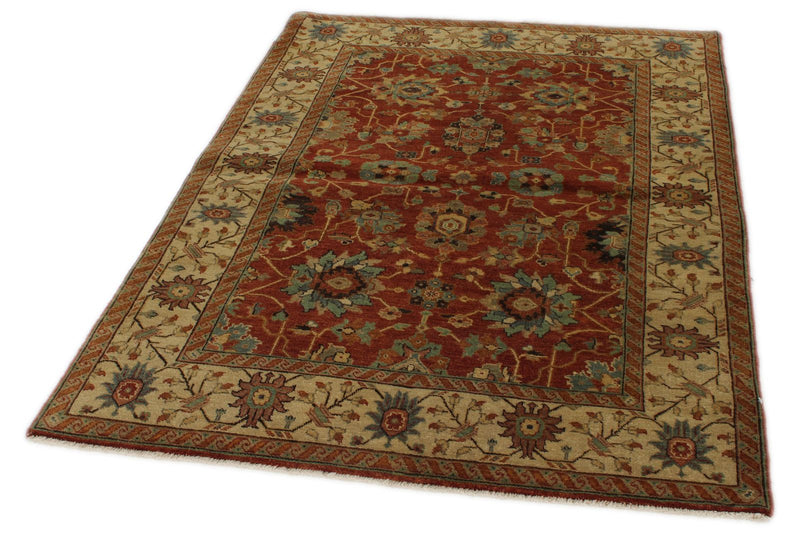 4x6 Rust and Ivory Turkish Tribal Rug