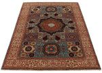 4x6 Blue and Ivory Turkish Tribal Rug