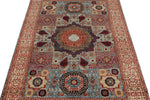 4x6 Blue and Ivory Turkish Tribal Rug