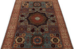 4x6 Blue and Ivory Turkish Tribal Rug