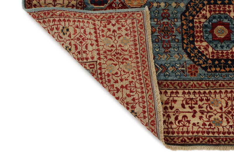 4x6 Blue and Ivory Turkish Tribal Rug