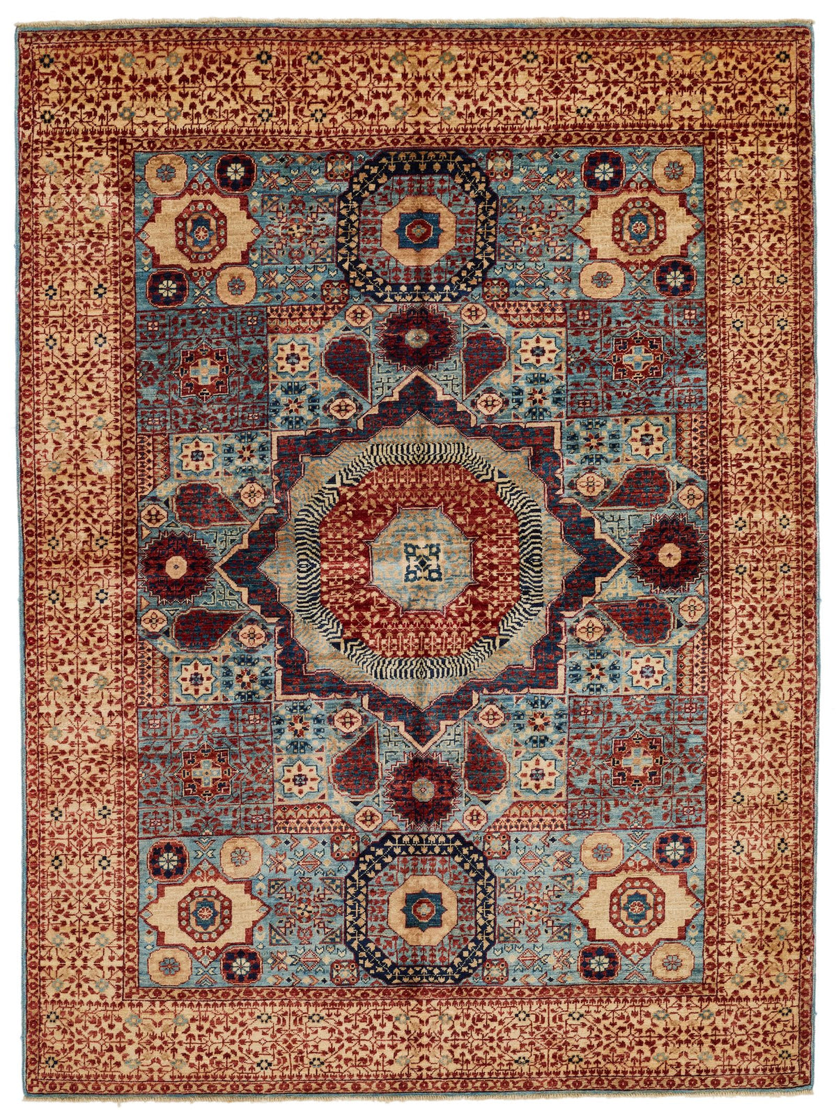 5x7 Light Blue and Ivory Turkish Tribal Rug