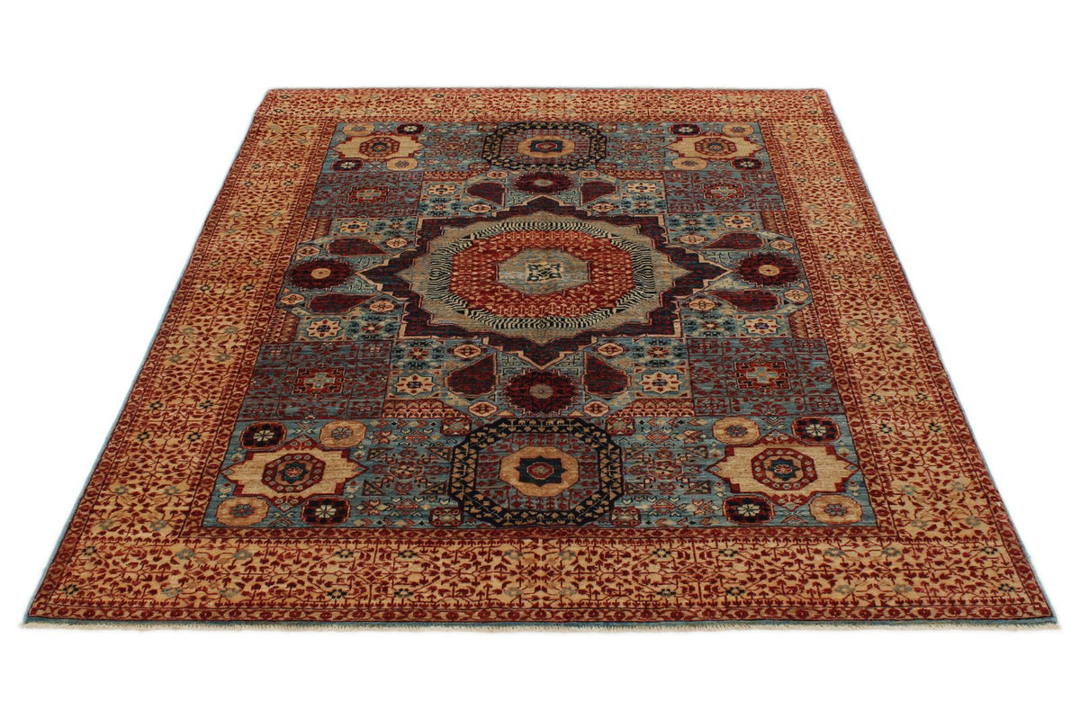 5x7 Light Blue and Ivory Turkish Tribal Rug