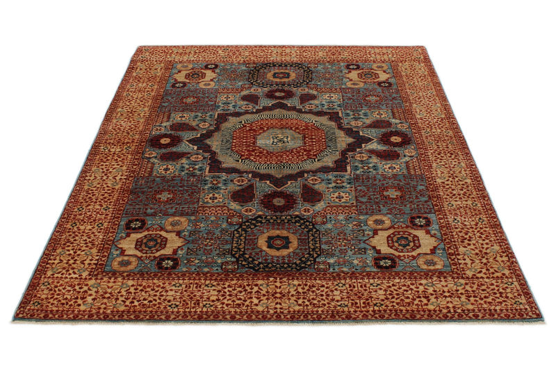 5x7 Light Blue and Ivory Turkish Tribal Rug
