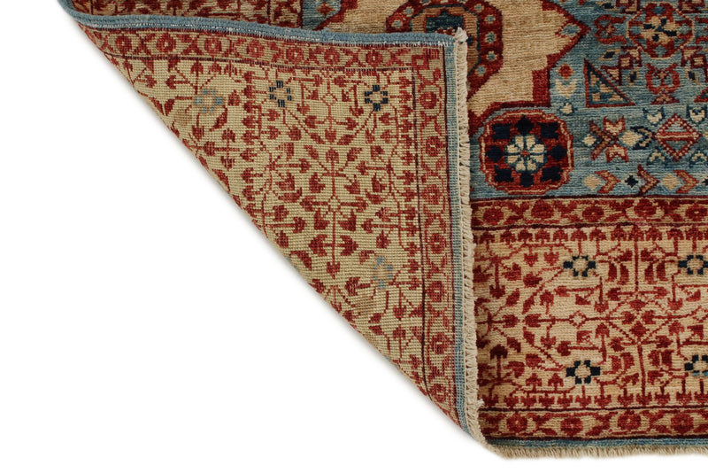 5x7 Light Blue and Ivory Turkish Tribal Rug