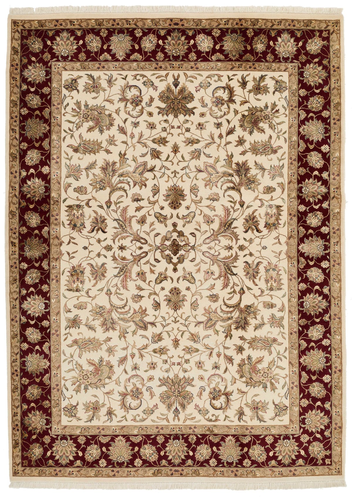 5x7 Beige and Burgundy Persian Rug