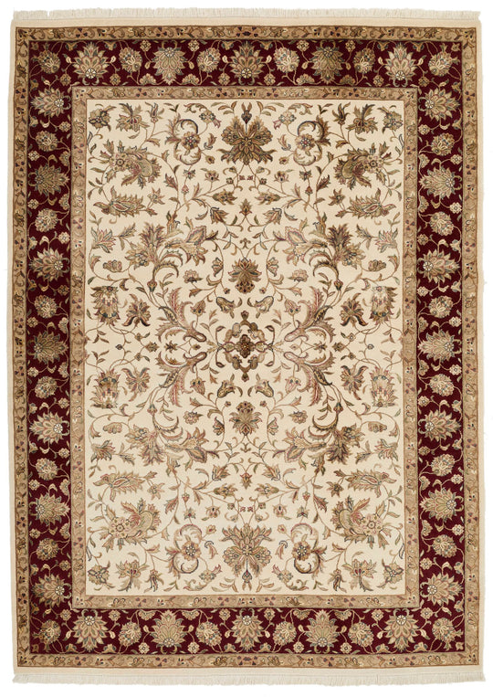 5x7 Beige and Burgundy Persian Rug