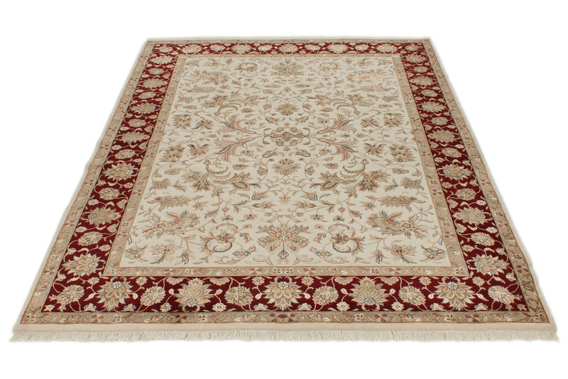 5x7 Beige and Burgundy Persian Rug