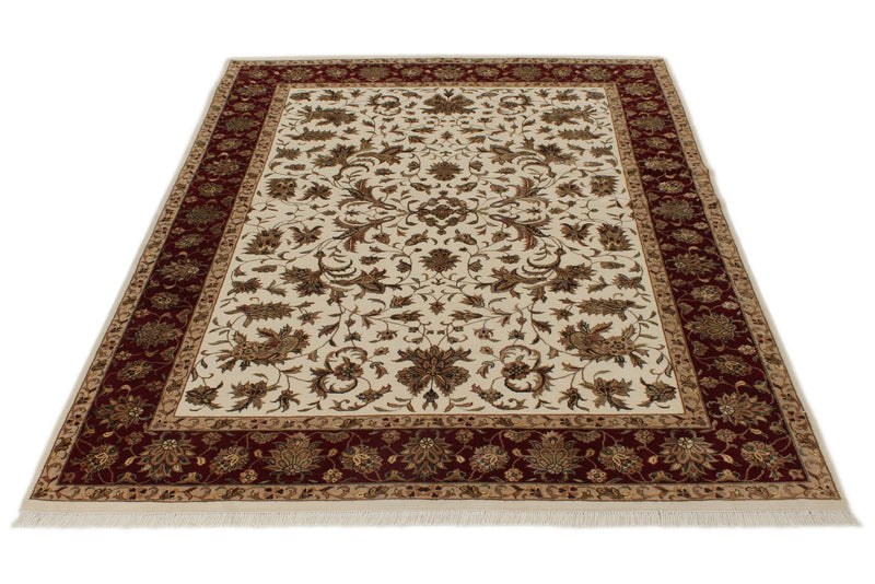 5x7 Beige and Burgundy Persian Rug