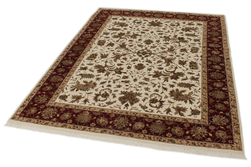 5x7 Beige and Burgundy Persian Rug
