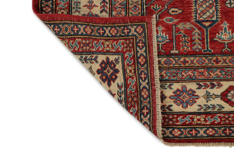 5x7 Red and Ivory Kazak Tribal Rug