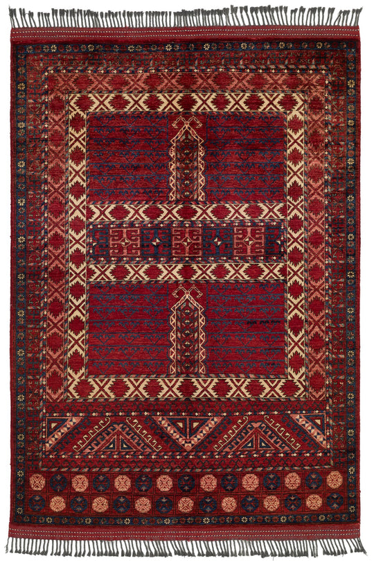 5x7 Burgundy and Multicolor Turkish Tribal Rug