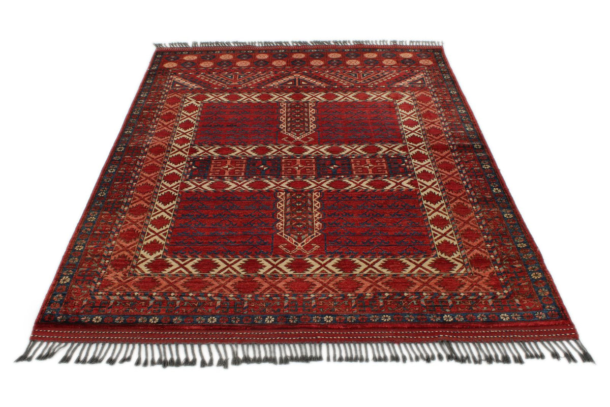 5x7 Burgundy and Multicolor Turkish Tribal Rug
