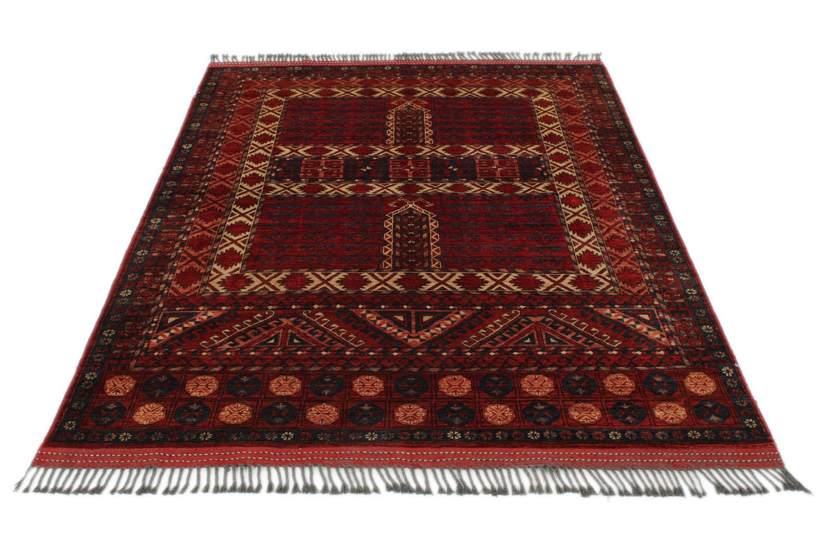 5x7 Burgundy and Multicolor Turkish Tribal Rug