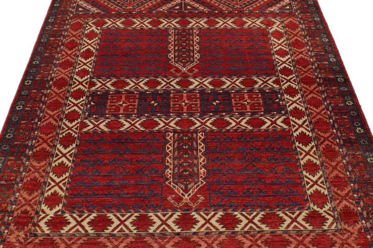 5x7 Burgundy and Multicolor Turkish Tribal Rug