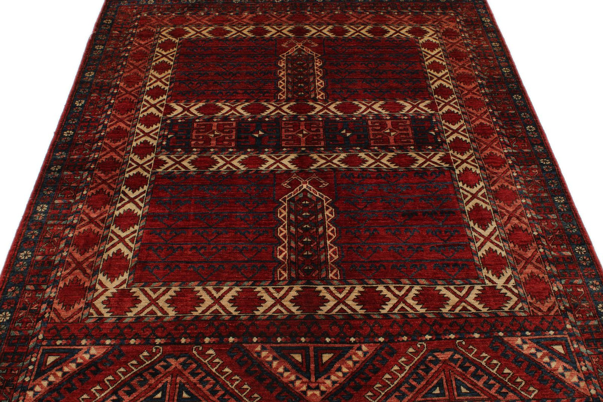 5x7 Burgundy and Multicolor Turkish Tribal Rug