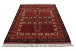 5x7 Ivory and Burgundy Turkish Tribal Rug