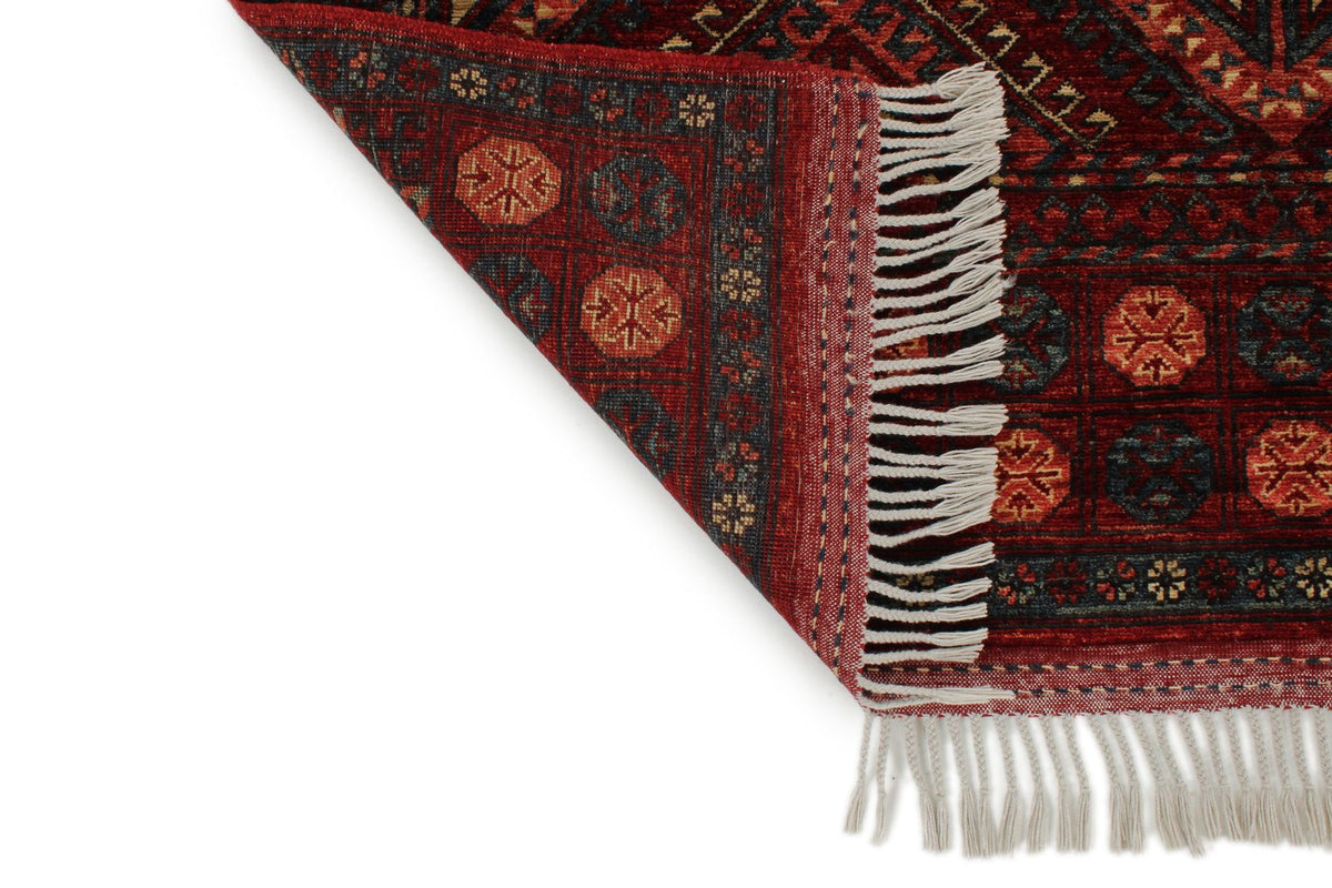 5x7 Ivory and Burgundy Turkish Tribal Rug