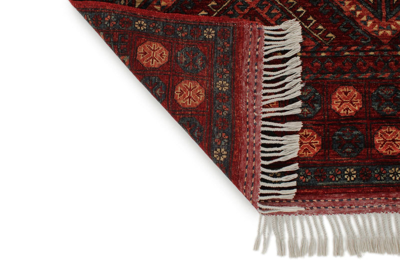 5x7 Ivory and Burgundy Turkish Tribal Rug