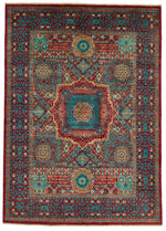 5x7 Burgundy and Multicolor Turkish Tribal Rug