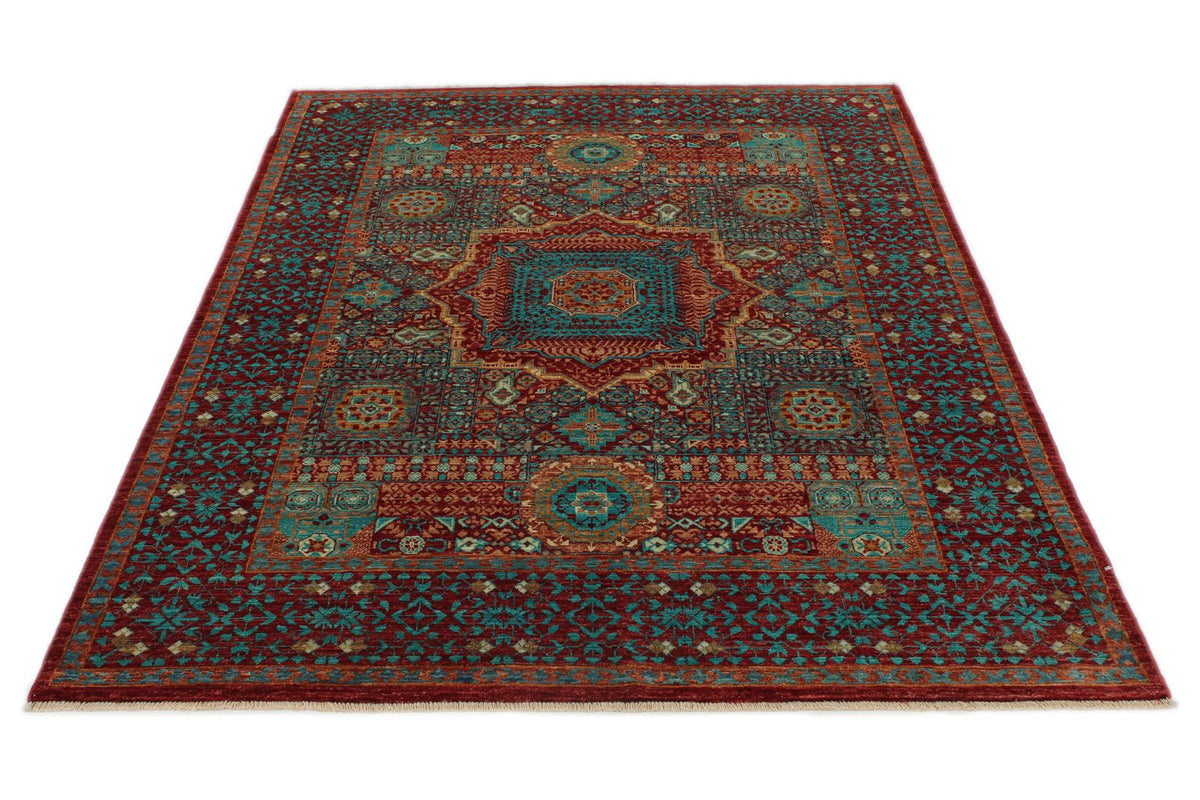 5x7 Burgundy and Multicolor Turkish Tribal Rug