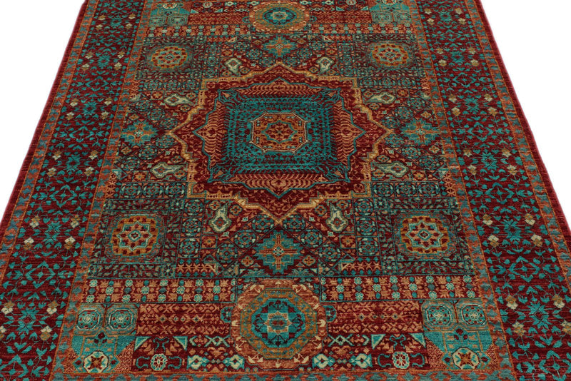 5x7 Burgundy and Multicolor Turkish Tribal Rug