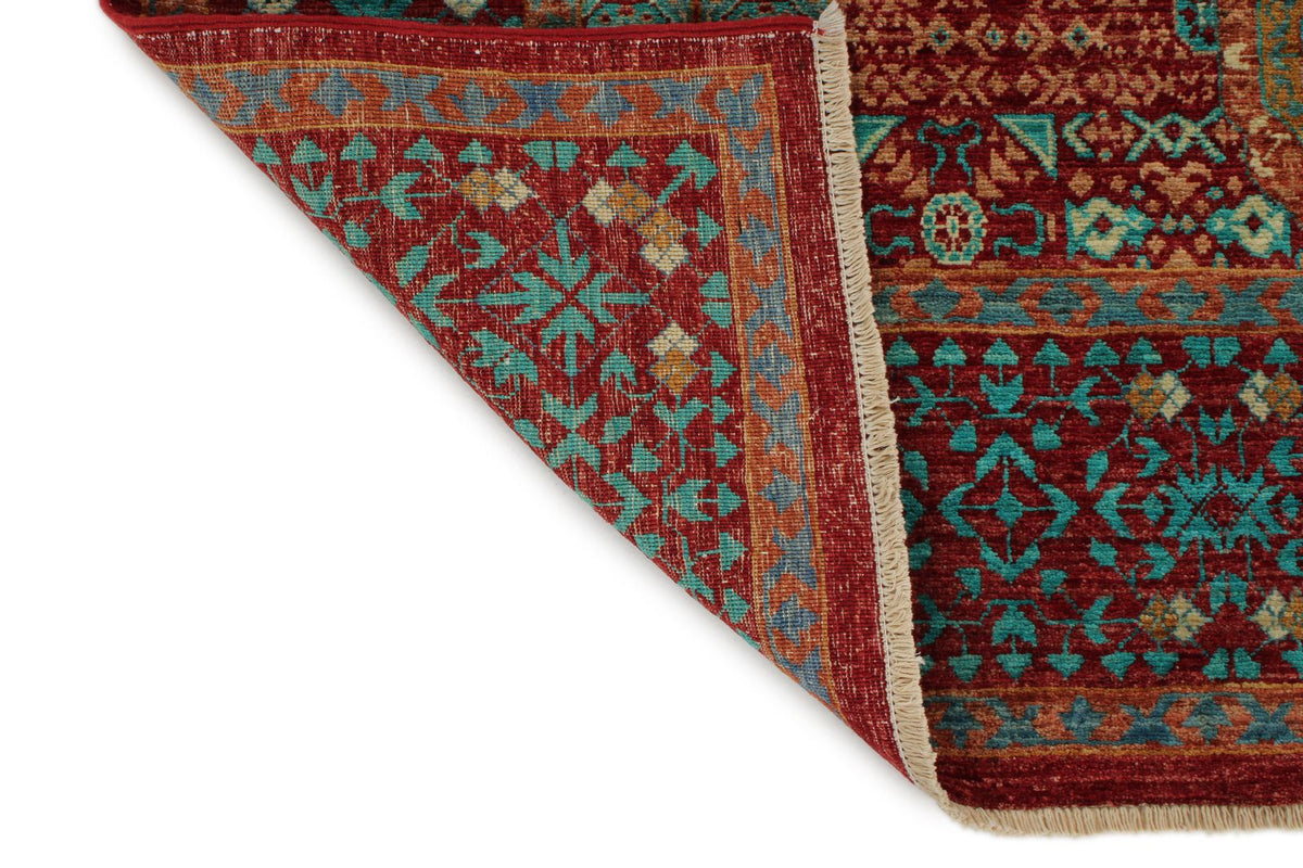 5x7 Burgundy and Multicolor Turkish Tribal Rug