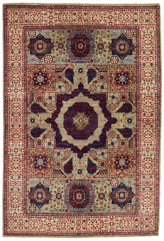 5x7 Green and Beige Turkish Traditional Rug