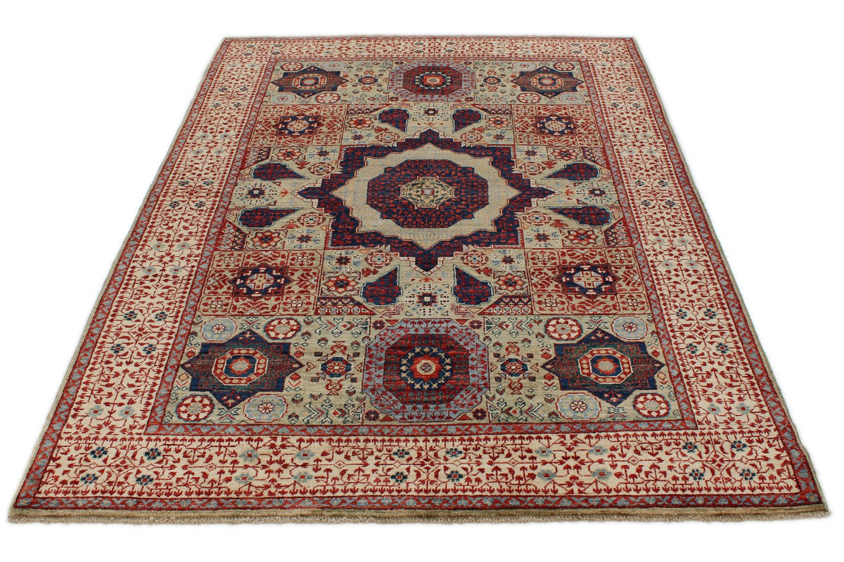 5x7 Green and Beige Turkish Traditional Rug