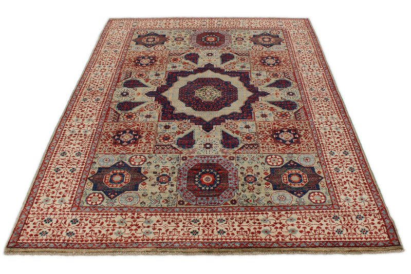 5x7 Green and Beige Turkish Traditional Rug
