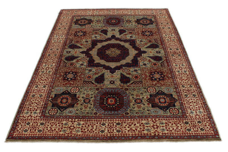5x7 Green and Beige Turkish Traditional Rug