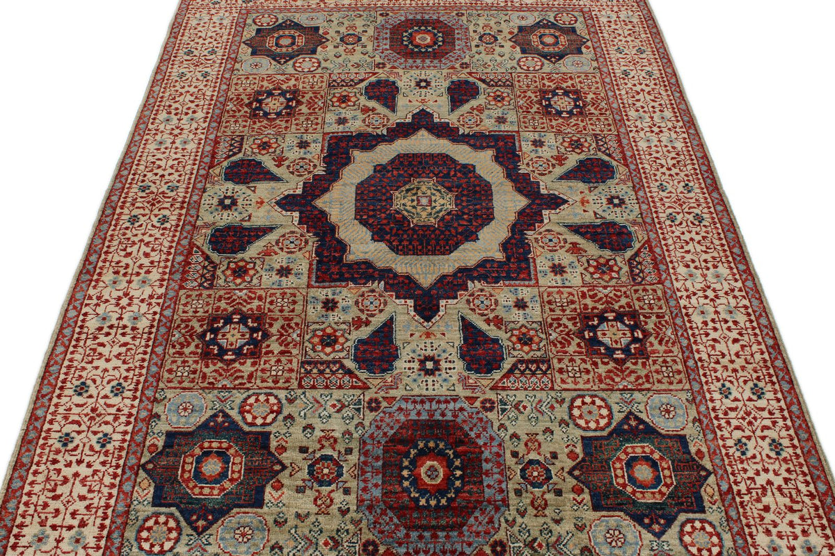 5x7 Green and Beige Turkish Traditional Rug