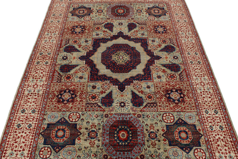 5x7 Green and Beige Turkish Traditional Rug