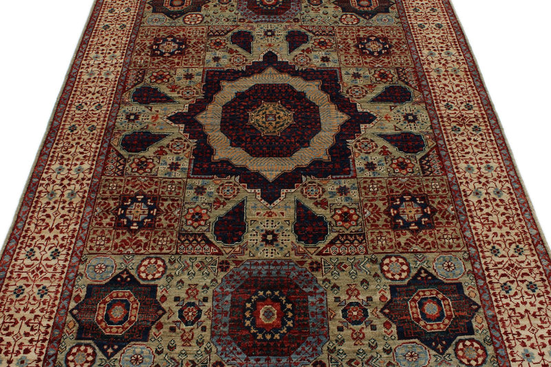 5x7 Green and Beige Turkish Traditional Rug
