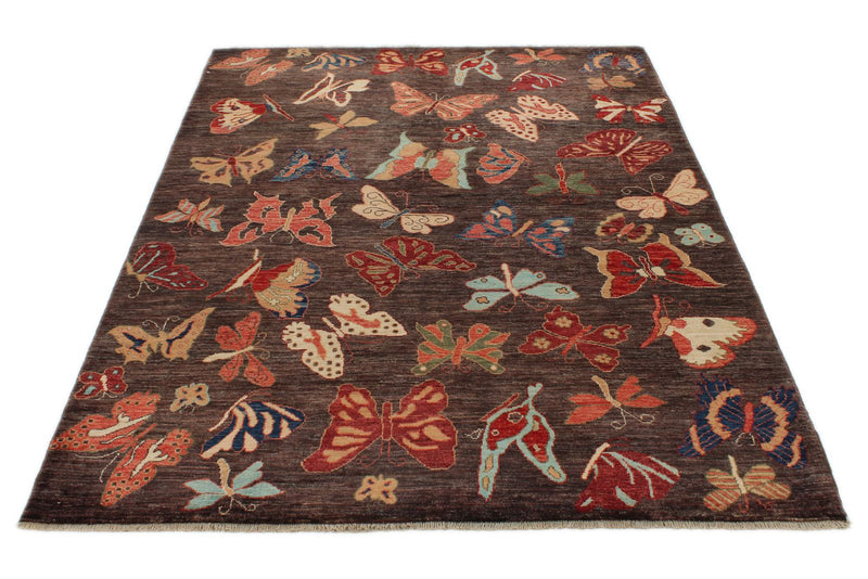 5x7 Brown and Multicolor Modern Contemporary Rug