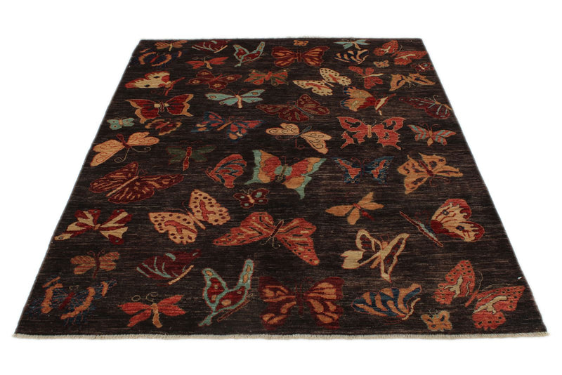 5x7 Brown and Multicolor Modern Contemporary Rug