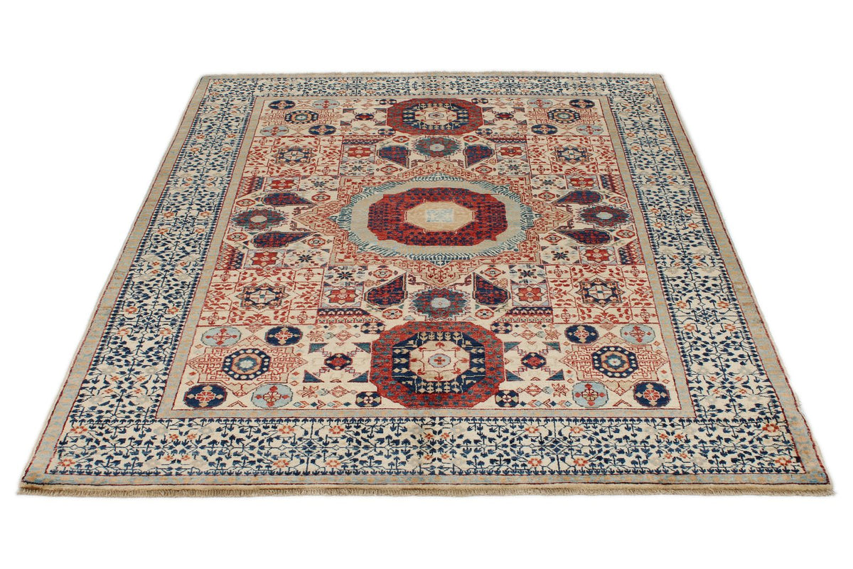 5x7 Beige and Ivory Turkish Tribal Rug